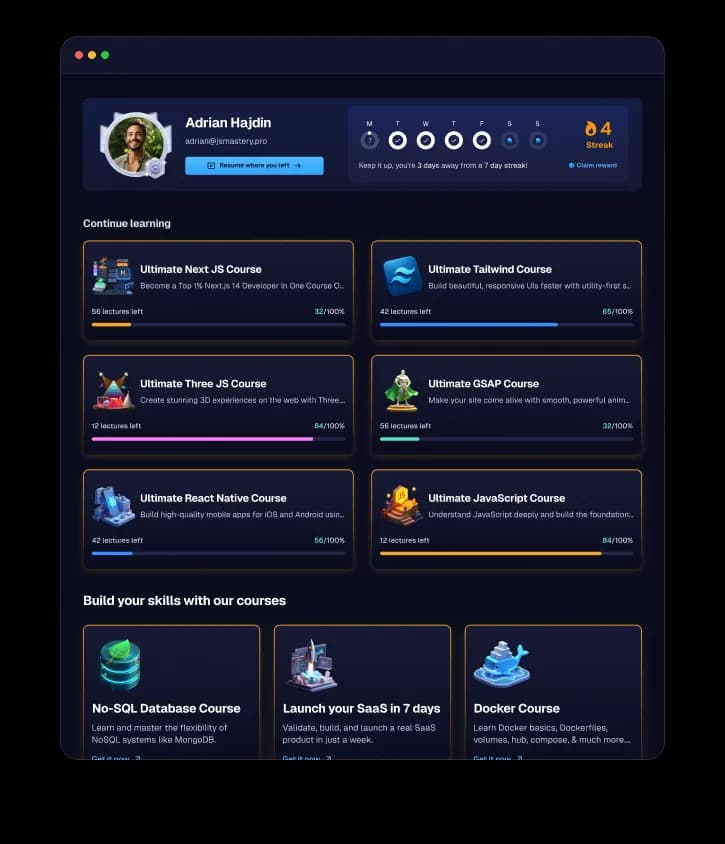 JS Mastery Pro platform dashboard